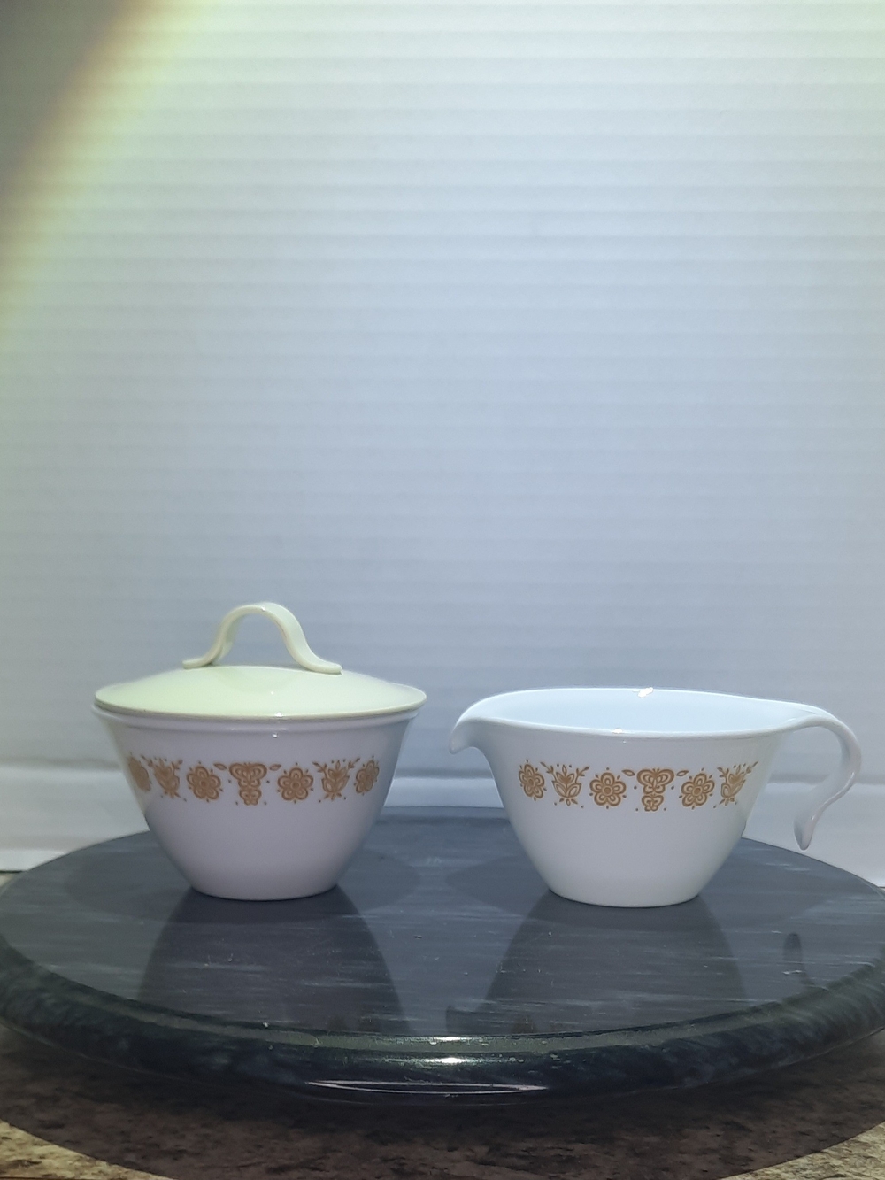 Corelle Butterfly Gold Creamer & Sugar Dish With HTF Lid